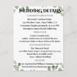 Recepción Tarjeta de Información de Boda Verde Salvia Eucali