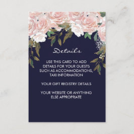 Recepción tarjeta de información de datos de boda rosa de ma