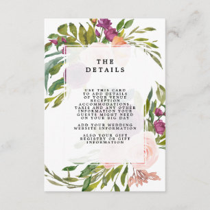 Recepción tarjeta de información de detalles de boda con veg