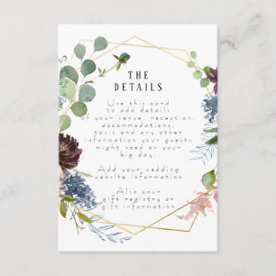 Recepción tarjeta de información de detalles del boda floral