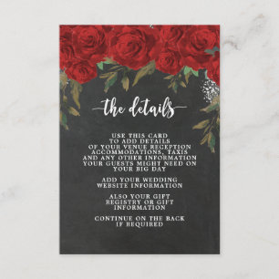 Recepción tarjeta de información de detalles del boda rojo r
