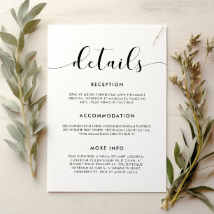 Recepción Tarjeta de información de huéspedes boda elegante 