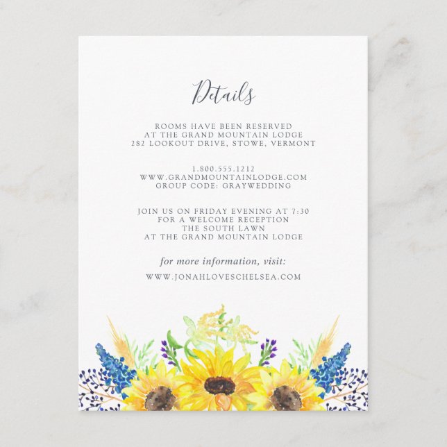 Recepción Tarjeta de información de invitado Flowerfields (Anverso)