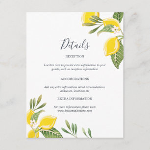 Recepción Tarjeta de información de invitado Lemon Boda Inse