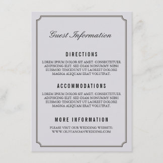 Recepción Tarjeta de información de invitados Gray Elegant W