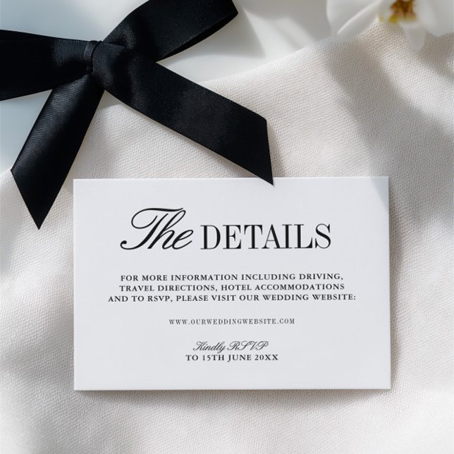 Recepción Tarjeta de información de sitio web de boda en bla (Black & White Wedding Website Enclosure Card)