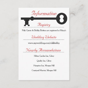 Recepción Tarjeta de información de Skeleton Key Boda