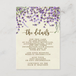 Recepción tarjeta de información del boda floral boho lavend