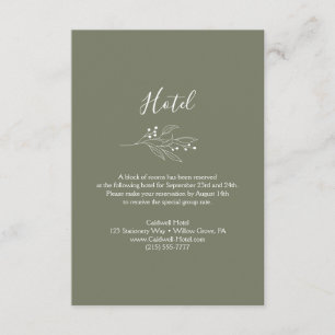 Recepción Tarjeta de información del hotel para boda verde o