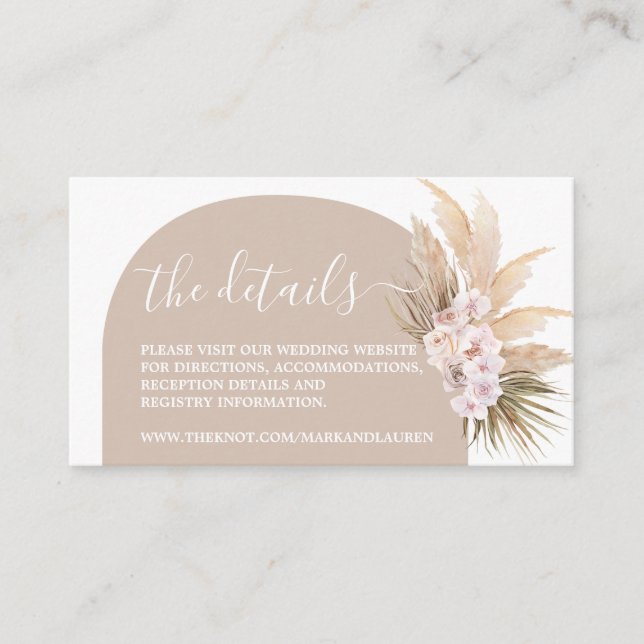 Recepción Tarjeta de información del sitio web Boho Pampas G (Anverso)