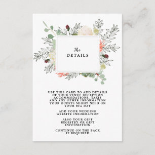 Recepción tarjeta de información detallada del boda floral b
