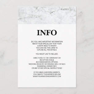 Recepción Tarjeta de información/detalles de boda de mármol 