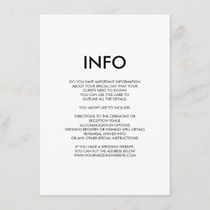 Recepción Tarjeta de información/detalles de bodas mínimos m