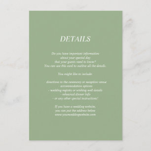 Recepción Tarjeta de información/detalles del boda verde cla