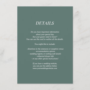 Recepción Tarjeta de información/detalles del boda verde osc