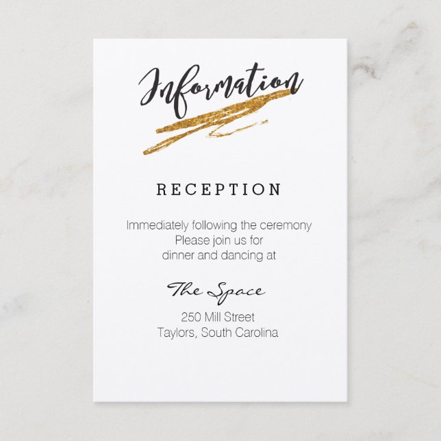 Recepción Tarjeta de información Glam Purpurina Black and Wh (Anverso)