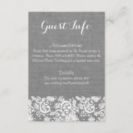 Recepción Tarjeta de información Gray Burlap y Lace - Boda R
