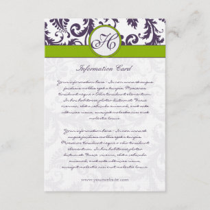 Recepción Tarjeta de información Monograma Lapis Purple Dama
