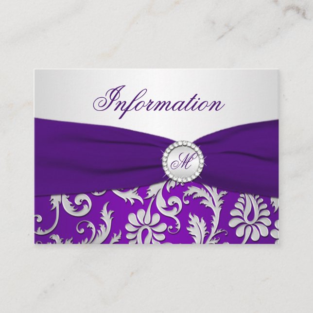 Recepción Tarjeta de información Monogramada Purple and Silv (Anverso)