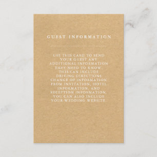 Recepción Tarjeta de información para invitados de boda camp