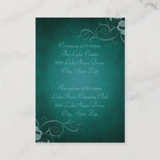 Recepción Tarjeta de información para invitados de Teal & Te (Anverso)