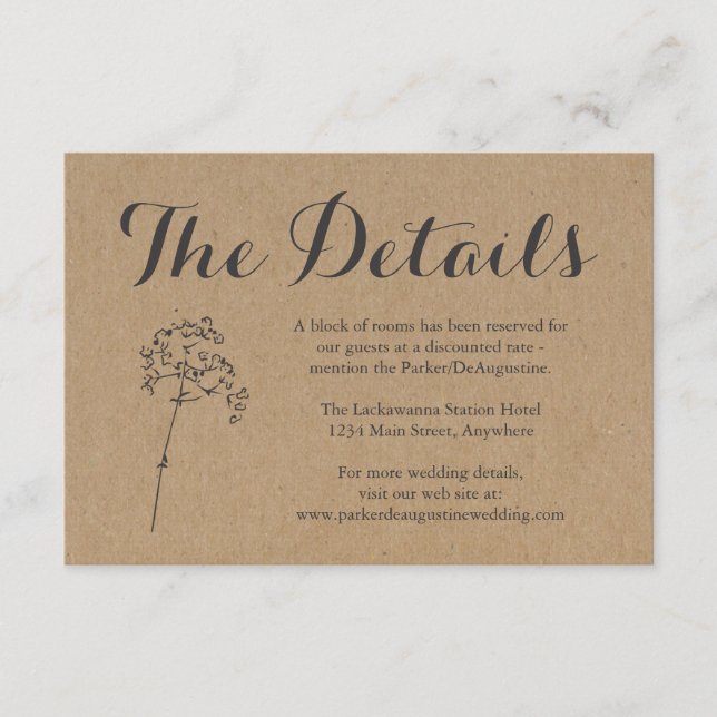 Recepción Tarjeta de información | Rustic Kraft (Anverso)