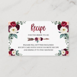 Recepción Tarjeta de inscripción Boho Bridal Shower Recipe
