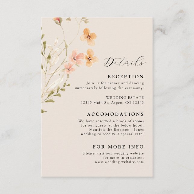 Recepción Tarjeta de inscripción Boho Wildflowers Boda (Anverso)