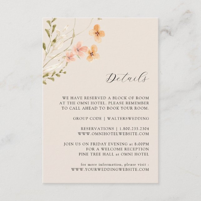 Recepción Tarjeta de inscripción Boho Wildflowers Boda (Anverso)
