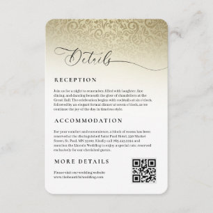 Recepción Tarjeta de inscripción de detalles de la boda Gold