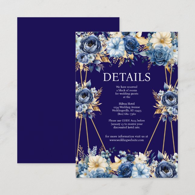 Recepción Tarjeta de inscripción de detalles sobre azul y or (Anverso / Reverso)