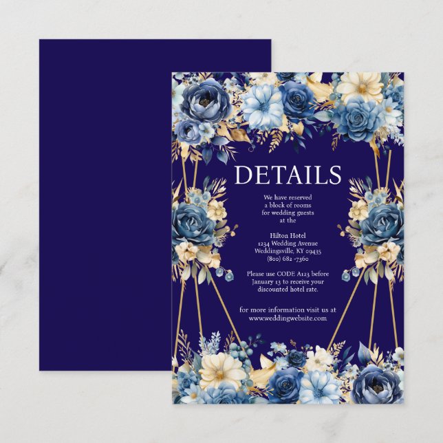 Recepción Tarjeta de inscripción de detalles sobre azul y or (Anverso / Reverso)