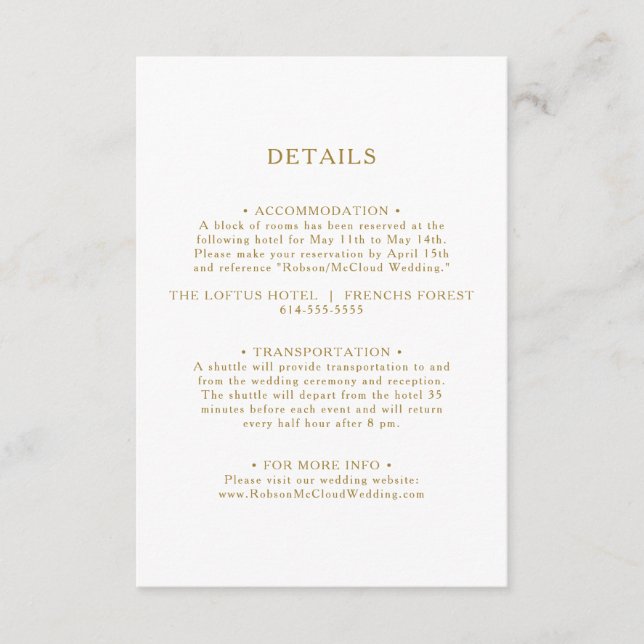 Recepción Tarjeta de inscripción para detalles clásicos de o (Anverso)