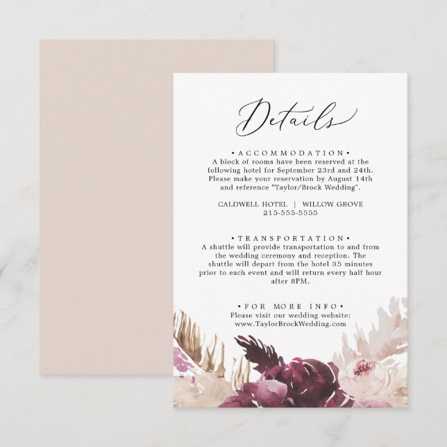 Recepción Tarjeta de inscripción para detalles de la hierba  (Anverso / Reverso)