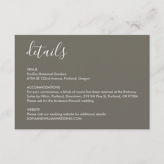 Recepción Tarjeta de inscripción para detalles del Boda gris (Anverso)