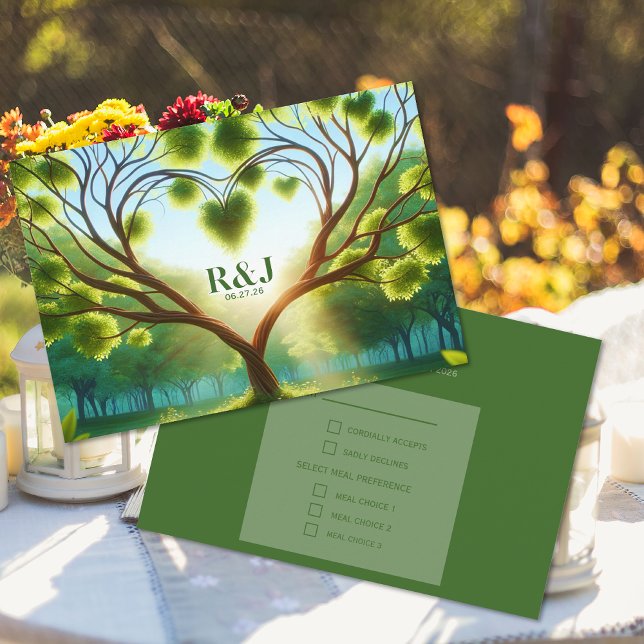 Recepción Tarjeta de inscripción RSVP para la boda verde (Green Wedding RSVP Enclosure Card (front and back))