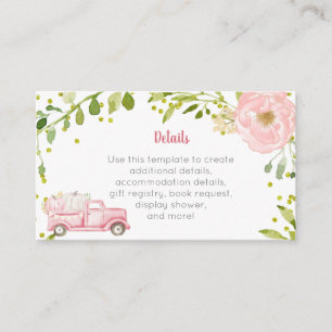 Recepción Tarjeta de inserción Baby Shower del camión de cal