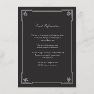 Recepción Tarjeta de inserción Boda Art Deco (Plata)