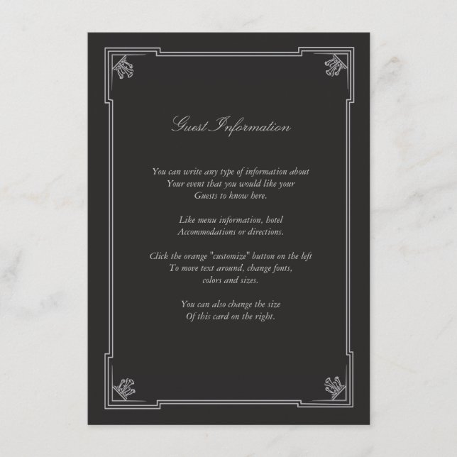 Recepción Tarjeta de inserción Boda Art Deco (Plata) (Anverso)