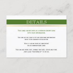 Recepción Tarjeta de inserción boda de rayas verdes y blanca