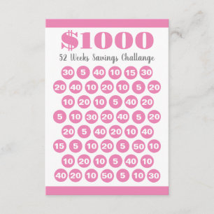 Recepción Tarjeta de inserción de 1000 Savings Challenge Pin