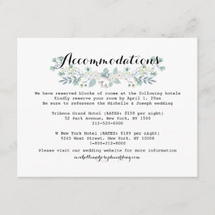 Recepción Tarjeta de inserción de alojamiento de boda floral