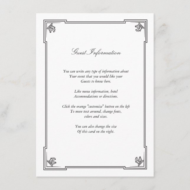 Recepción Tarjeta de inserción de Boda Art Deco (Anverso)