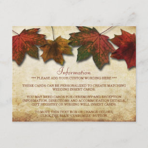Recepción Tarjeta de inserción de Boda de hojas de otoño