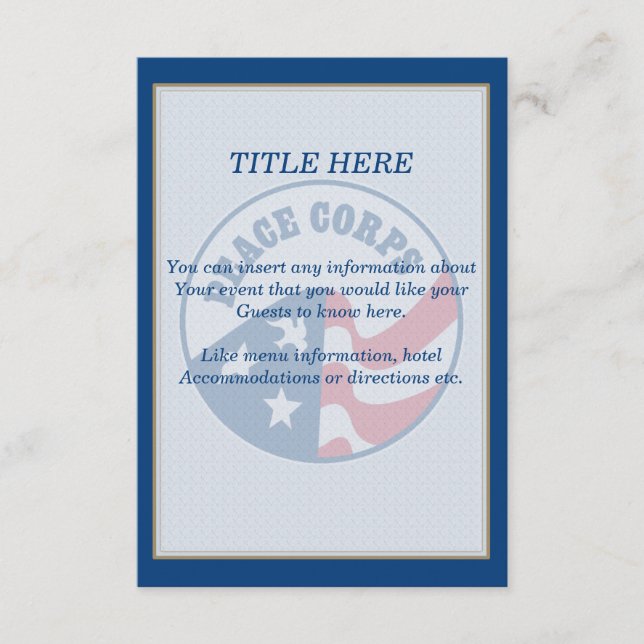 Recepción Tarjeta de inserción de Boda de los Cuerpos de Paz (Anverso)