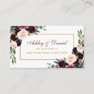 Recepción Tarjeta de inserción de boda Gold Burgundy Blue Re