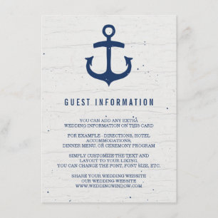 Recepción Tarjeta de inserción de Boda náutico rústico / Nav