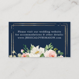 Recepción Tarjeta de inserción de Boda Rubor Navy Blue Gold