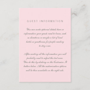 Recepción Tarjeta de inserción de Boda simple rosa