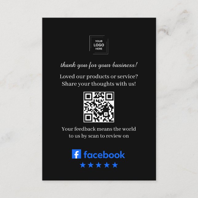 Recepción Tarjeta de inserción de código QR para reseñas de  (Anverso)